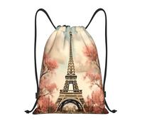 Unisex Zaino Coulisse Retro Eiffel Tower Cherry Flower Zaino Sportivo con Coulisse Sacca Sportiva Palestra per All'aperto Piscina Viaggi 36X42cm
