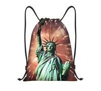Unisex Zaino Coulisse Statue Freedom Flag Fireworks Print Zaino Palestras con Coulisse Sacca Sportiva per Adulto Uomo Festival 36X42cm