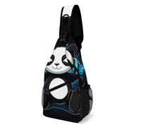 Unisex Zaino Monospalla Black And White Panda Animal Headphones Music Cute Panda Tracolla Borse Sportivo,Portatile Zainetto per Donna Outdoors Moto