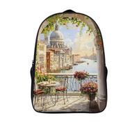 Unisex zaino per studenti 2 scomparto paesaggio di venezia tracolla regolabile zaino scuola stampato 3d paesaggio del canale impermeabile zainetto-16"，per a partire da 12 anniescursionismo