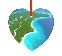 Un'isola nell'oceano Cuore Trasparente Vetro Ornamento Albero Decor | Ciondolo bianco trasparente con nastro rosso per rami di vacanza e specchietti retrovisori dell'auto che fungono da regalo