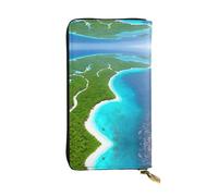 Un'isola nell'oceano Pochette lunga in pelle con portamonete con cerniera e 12 scomparti per carte di credito, portafoglio per contanti da viaggio leggero