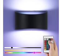 UNISOPH Lampada da parete nera dimmerabile, 6 W, lampada da parete LED per interni con telecomando, RGB cambia colore verso l'alto e verso il basso, lampada da parete per soggiorno, corridoio, scale,