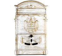 UNISTRENGH Scatola Di Lettere Vintage Letterbox Scatola Posta Con Chiavi Scatola Di Lettere Da Parete Per La Casa, L'Ufficio E Il Giardino (Bianco Retrò)