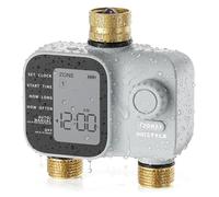 Unistyle Timer per irrigazione a 2 zone con ingressi e uscite in ottone, timer programmabile per acqua per tubo da giardino, timer impermeabile IP55 con timer di irrigazione manuale e per cortile e