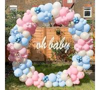 Unisun Kit Arco Palloncini Rosa Blu, 145 Pezzi Ghirlanda Palloncini Rosa Blu Bianco Pastello per Ragazzo o Ragazza Rivela il Genere Baby Shower Battesimo Decorazione Festa Compleanno Nuziale