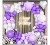 Unisun Kit Arco Palloncini Viola Bianchi, 147 Pezzi Ghirlanda Palloncini Viola Bianco Pastello con Palloncini Foil a Cuore per Feste Compleanno Deco Matrimonio Anniversario Baby Shower Fidanzamento