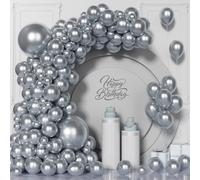 Unisun Palloncini Argento Cromato, 101 Pezzi Palloncini Argento Metallizzato Kit Arco Ghirlanda, 5/10/12/18 Pollici Palloncino Argento per Uomini Ragazzi Baby Shower Matrimonio Compleanno Decorazioni