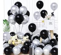 Unisun Palloncini Nero e Argento, 60Pezzi 12Pollice Palloncino Metallo Argento Nero Ragazzo Uomini Ragazza Donne Compleanno Matrimonio Valentino Fidanzamento Laurea Proposta Valentino Decorazione