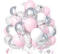 Unisun Palloncini Rosa Bianco Pastello, 50Pezzi Rosa Macaron Argento Metallico Confetti Palloncino Ragazza Donne Bambini Rivelazione Genere Baby Shower Compleanno Anniversario Matrimonio Decorazione