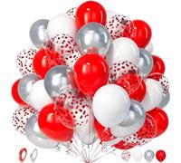 Unisun Palloncini Rosso Bianco, 50Pezzi Argento Metallico Rosso Confetti Palloncino Ragazza Donne Addio Nubilato Valentino Capodanno Compleanno Anniversario Matrimonio Fidanzamento Natale Decorazione