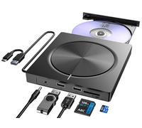 Unità CD/DVD esterna per laptop, lettore DVD per laptop, lettore DVD portatile 6 in 1, lettore DVD, masterizzatore ROM, masterizzatore CD USB, unità disco esterna compatibile con computer portatili e