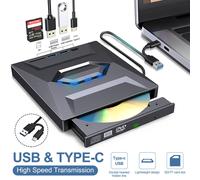 Unità CD/DVD esterna portatile e compatta, hub con porte multi-tipo e slot per scheda SD, plug and play per Windows 11/10/8/7, Linux, Mac OS, USB