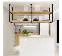 Unità da appendere al soffitto, in legno massello e ferro nero, supporto per pentole e padelle, portabottiglie per vino, mensola da soffitto, design salvaspazio (dimensioni: 80 x 30)