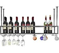 Unità da bar sospesa al soffitto Portabottiglie da vino Portabottiglie da soffitto per vino e bicchieri da vino Calici Portaoggetti Porta bicchieri da vino sospeso, mensola decorativa nera i