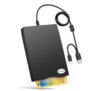 Unità disco floppy esterno USB, 3,5" portatile da 1,44 MB FDD Diskette Drive per Windows 7/8/2000/XP/Vista PC Laptop Notebook Computer e 5 pz adesivo nero gancio e nastro adesivo nero