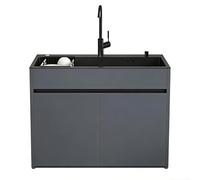 Unità Lavello Moderna con Mobile per Monolocale e Balcone, vasca in acciaio inox nano nero con mobile in alluminio alveolare, maniglia a gola, design anti-trabocco, accessori completi