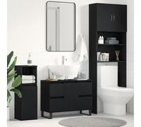 Unità Vanity Moderna in Rovere Nero con 3 Cassetti e 2 Porte, Mobile Bagno in Legno Ingegnerizzato con Finitura Opaca, Design Snodato per Stoccaggio Elegante e Organizzato,