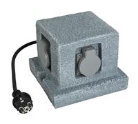 UNITEC Distributore di prese da giardino effetto pietra, presa da giardino, presa esterna, IP 44, 4 prese, colonna