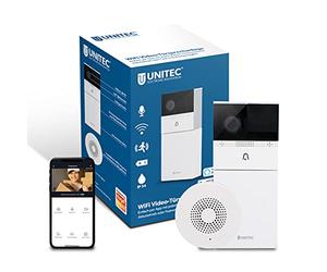 UNITEC Videocitofono WiFi, con app per smartphone, batteria o cablaggio fisso, con telecamera WLAN Full HD, audio a 2 vie, incluso gong radio