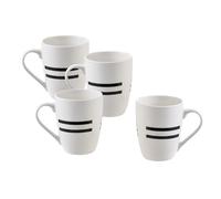 UNITED COLORS OF BENETTON. Black & White | Tazza di Porcellana | 4 Pezzi da 360 ml | Alta Durevolezza e Resistenza | Tazze per Colazione Adatti per Lavastoviglie | Bianco a Strisce
