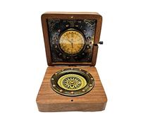 United Decor Bussola in ottone e orologio in scatola di legno antico marino mritime vintage bussola da collezione regalo