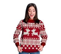 United Labels Maglione invernale con renne, Ugly Sweater per donna, design renne in rosso e bianco, felpa, 100% poliacrilico, Colore: rosso, XXL