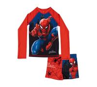 United Labels Marvel Spiderman Costume da bagno 2 pezzi protezione UV 30 per ragazzi, rosso blu, costume da bagno per bambini con camicia e costumi da bagno