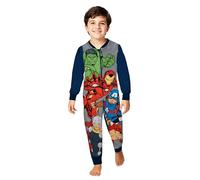 United Labels Marvel The Avengers - Tutina da ragazzo, in pile, con maniche lunghe, colore: grigio e blu, pigiama intero, tuta in pile per bambini, grigio/blu, 110-116