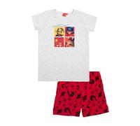 United Labels Miraculous Pigiama per Bambine - Pigiama per Bambini a Maniche Corte con Pantaloni Grigio/Rosso (DE/NL/SE/PL, numerico, 134, 140, Regolare, Grigio/Rosso)