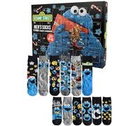 United Labels Sesame Street Calendario dell'Avvento con 12 paia di calzini da uomo, taglia 40-45, calendario con sneakers e calzini lunghi, calendario natalizio regalo