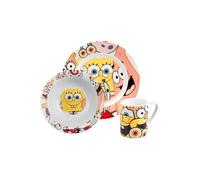 United Labels Spongebob - Set da colazione per bambini, con spongebob, in porcellana, 3 pezzi, con piatto, ciotola e tazza, lavabile in lavastoviglie e adatto al microonde