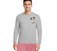 United Labels Topolino Pigiama da uomo - X-Mas Mickey - Pigiama a maniche lunghe con pantaloni grigio/rosso