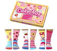 United Oddsocks - Confezione da 6 calzini da donna Mix & Match, eccentrici, novità calzini per donna UK 37-42, Scatola per torte, Taglia unica