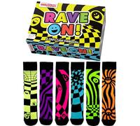 United Oddsocks Confezione regalo RAVE ON 6 Odd Socks | UNISEX UK 5-10 | EUR 38-44 | US 6-11, Multicolore, Taglia unica