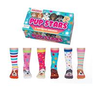 United Oddsocks - Pup Stars- Box 6 Mix and Match Oddsocks For Girls, UK 12-5.5, EUR 30.5-38.5. Divertente e novità compleanno, Natale, calzini per cani regalo per ragazze, multicolore, 12-5.5