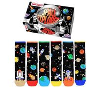 United Oddsocks Space Explorer - Confezione regalo per bambini, 6 calzini a tema galassia, razzi, pianeti e stelle, 15 combinazioni Mix & Match - UK 12-5.5, US 13.5-8, EU 30.5-38.5 - Calzini in cotone