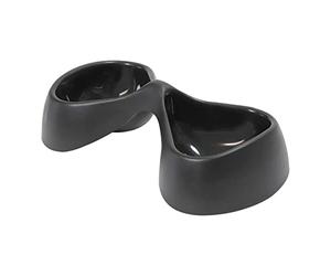 UNITED PETS Biciò - Ciotola Doppia per Cani e Gatti, Eco-Friendly, di Design, Made in Italy, Nero. per Cani di Taglia Media e Piccola e Gatti. capacità 230ml per Lato. Ciotola in Plastica Riciclata