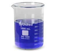 United Scientific™ 1000mL (1L) Borosilicate Glass Lab Beaker, Low Form Griffin, Double Scale Graduation, 1 Each