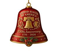 United States 250th Anniversary Bell Ornament, Metal Hanging Bell Christmas Tree Decorations, Retro Metal Commemorative Doorbell for Patriotic Holidays, Christmas Tree (Red)