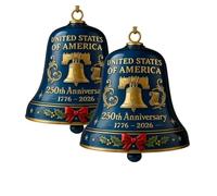 United States 250th Anniversary Bell Ornament, Metal Hanging Bell Christmas Tree Decorations, Retro Metal Commemorative Doorbell for Patriotic Holidays, Christmas Tree (2Pcs*Blue)