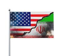 United States And Iran On Cracked Wall With Black Smoke And Fire Flag Resistente Alle Intemperie Bandiera Da Giardino Colore Vivido Bandiere Per Portico Interno Festival Casa 90X150Cm