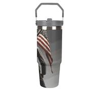 United States Marine - Bicchiere da viaggio con cannuccia, isolato, in acciaio inox, con manico, a doppia parete, coperchio a prova di perdite, mantiene le bevande calde/fredde per ore