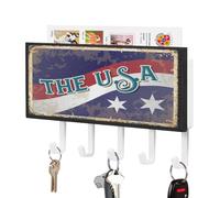 United_States of America, portachiavi con bandiera degli Stati Uniti d'America, montaggio a parete, autoadesivo, da appendere, rustico, decorativo, per casa, ufficio, ingresso, 17,8 x 10,2 cm