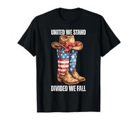 United We Stand Divided We Fall Cowboy Boot Flag 4 luglio Maglietta