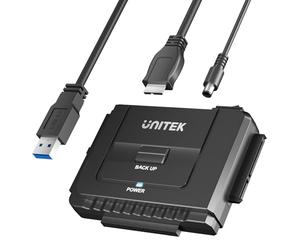 UNITEK Adattatore per disco rigido esterno IDE SATA USB3.0 per HDD SSD universale da 2,5 3,5 pollici, funzione di backup con un solo tasto (OTB), con alimentatore esterno DC 12V 2A