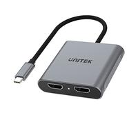 UNITEK Adattatore USB-C a 2 X HDMI 4K MST | V1404B | connettore USB-C | connettore HDMI | trasporto multistream | plug & play | alluminio | colore: grigio | HDCP 2.2 | risoluzione massima 4K @ 60 GHz