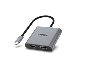 UNITEK Adattatore USB-C a 2 X HDMI 4K MST | V1404B | connettore USB-C | connettore HDMI | trasporto multistream | plug & play | alluminio | colore: grigio | HDCP 2.2 | risoluzione massima 4K @ 60 GHz