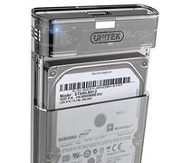UNITEK Alloggiamento per disco rigido esterno da 2,5" HDD/SSD SATA I/II/III, con cavo 3.0 integrato, montaggio senza attrezzi, trasparente