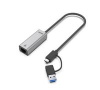 Unitek Adattatore USB-A/C NA RJ45 2.5G Ethernet | U1313C | Wtyk USB-C i adattatore USB-A | Obsługa 10/100/1000/2500 Mbps Ethernet | alloggiamento in lega di alluminio | Lunghezza cavo: 30 cm | Colore: grigio spaziale